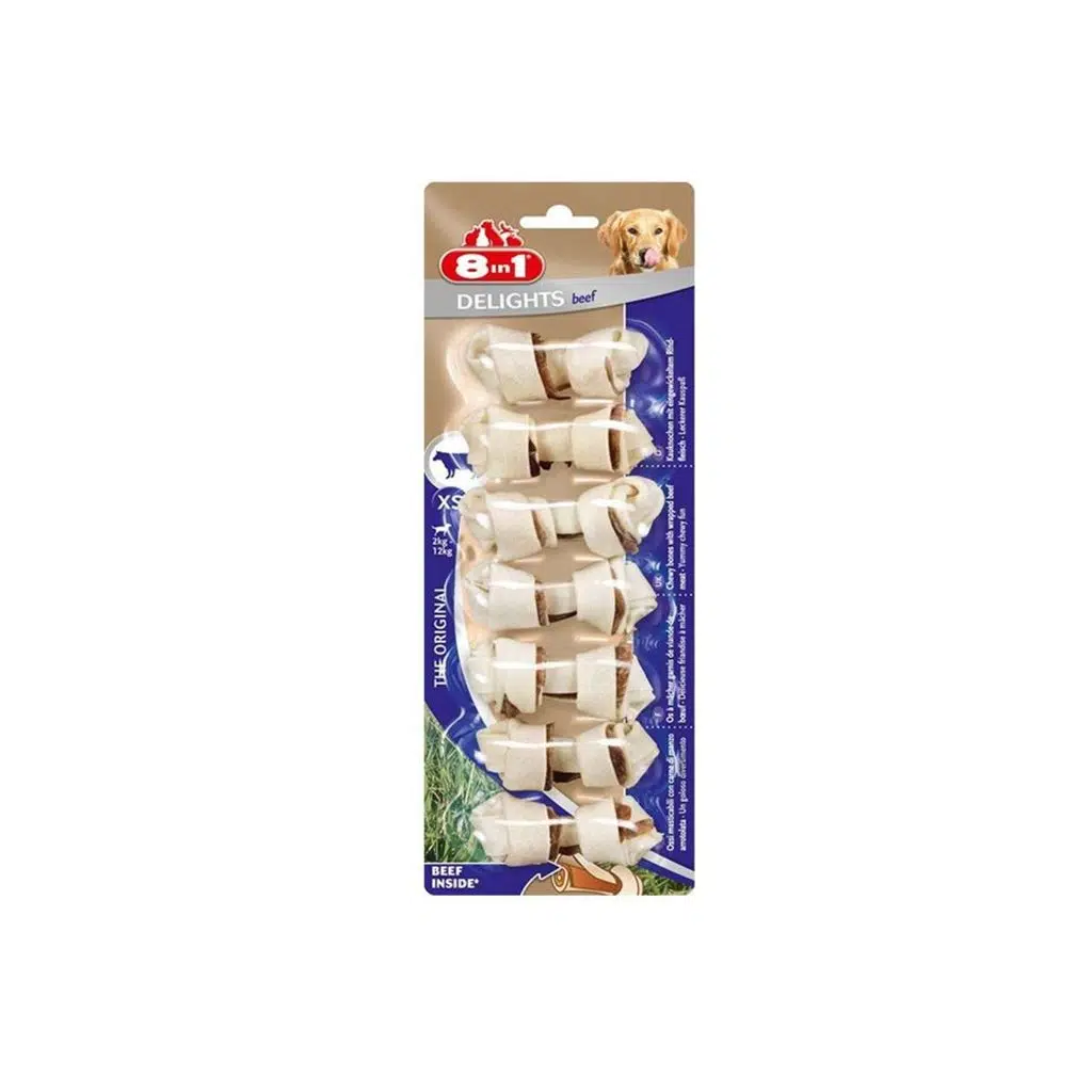 8in1 Delights Bones Biftekli Düğümlü Köpek Kemiği 7 Adet 84 Gr 