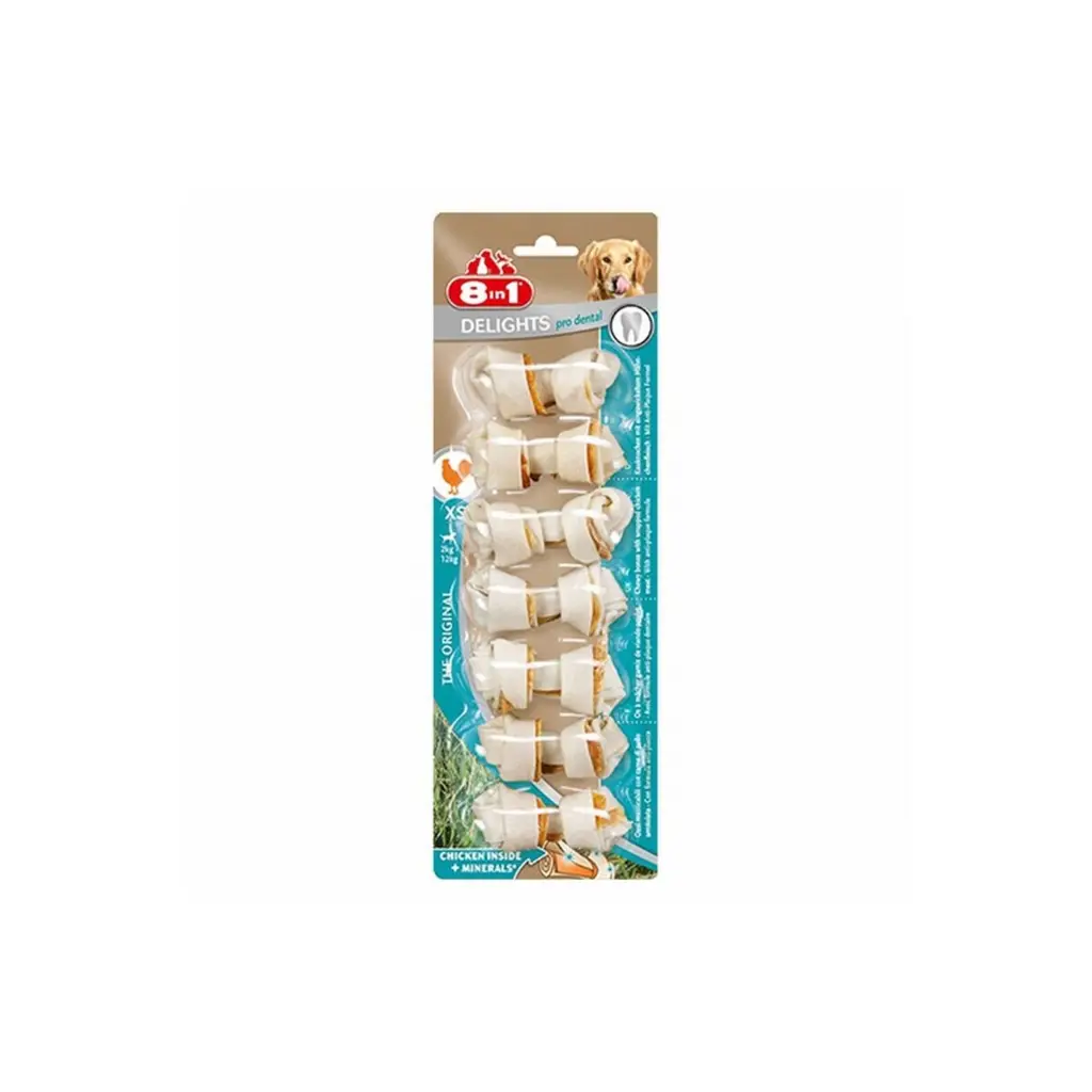 8in1 Delights Pro Dental Tavuk Etli Düğümlü Köpek Kemiği 7 Adet 84 Gr 