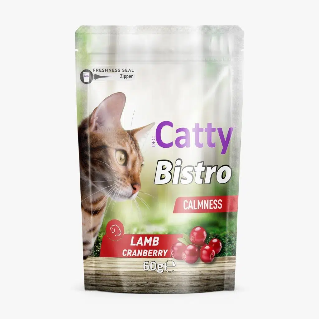 Catty Bistro Sakinleşme Etkili Kuzulu ve Kızılcıklı Kedi Ödül Maması 60 Gr
