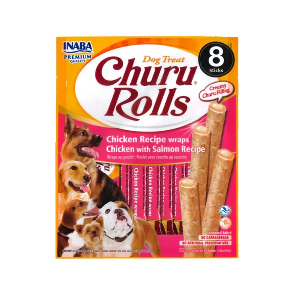 Churu Rolls Sticks Tavuk Sargılı ve Somonlu Köpek Ödül Maması 8x12gr