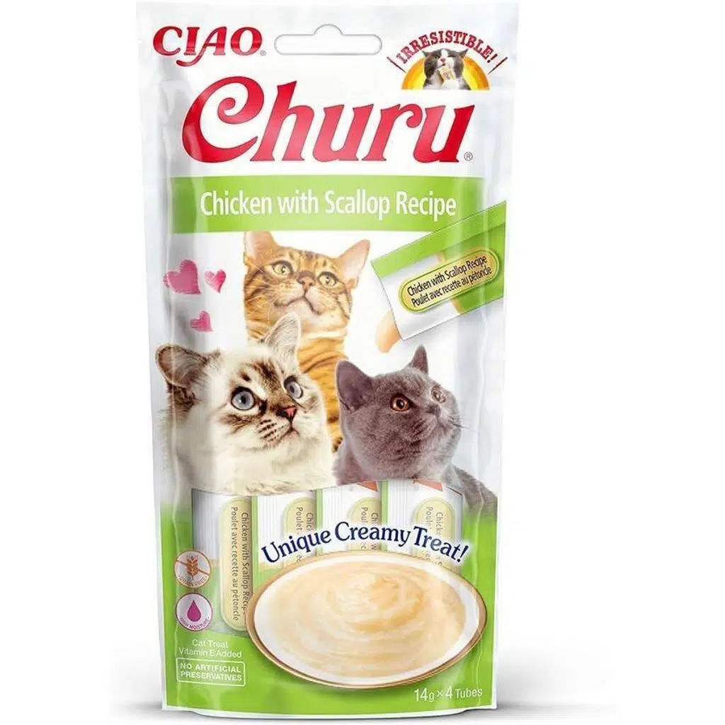 Ciao Churu Cream Tavuklu ve Deniz Taraklı Kedi Ödülü 4 x 14 Gr
