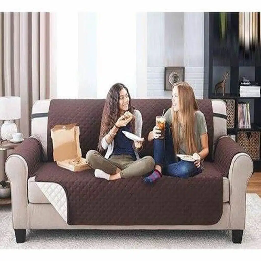 Çift Taraflı Kapitoneli Koltuk Örtüsü 3 Kişilik (Kahverengi - Bej