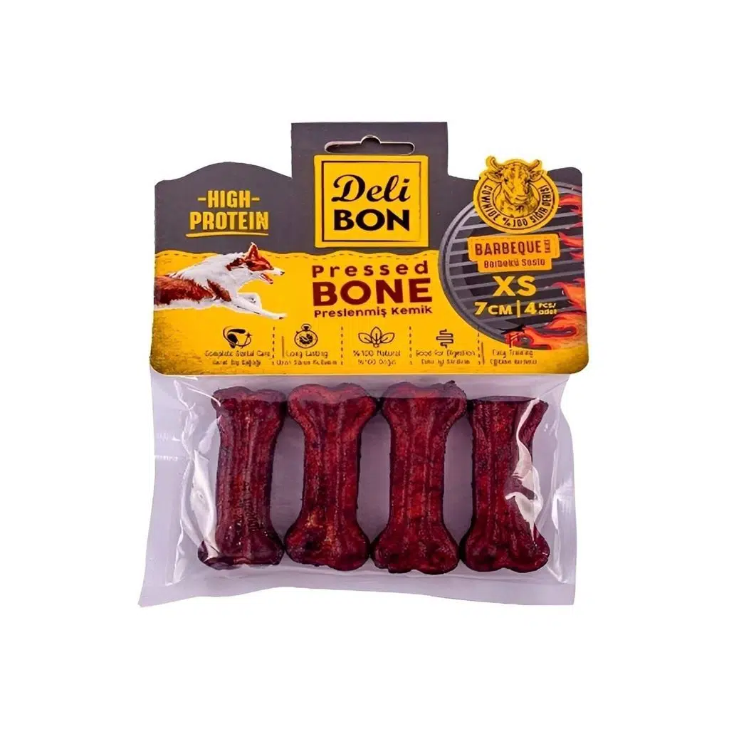 Delibon Barbekü Aromalı Deri Pres Kemik Köpek Ödülü Xsmall 7cm 4 Adet