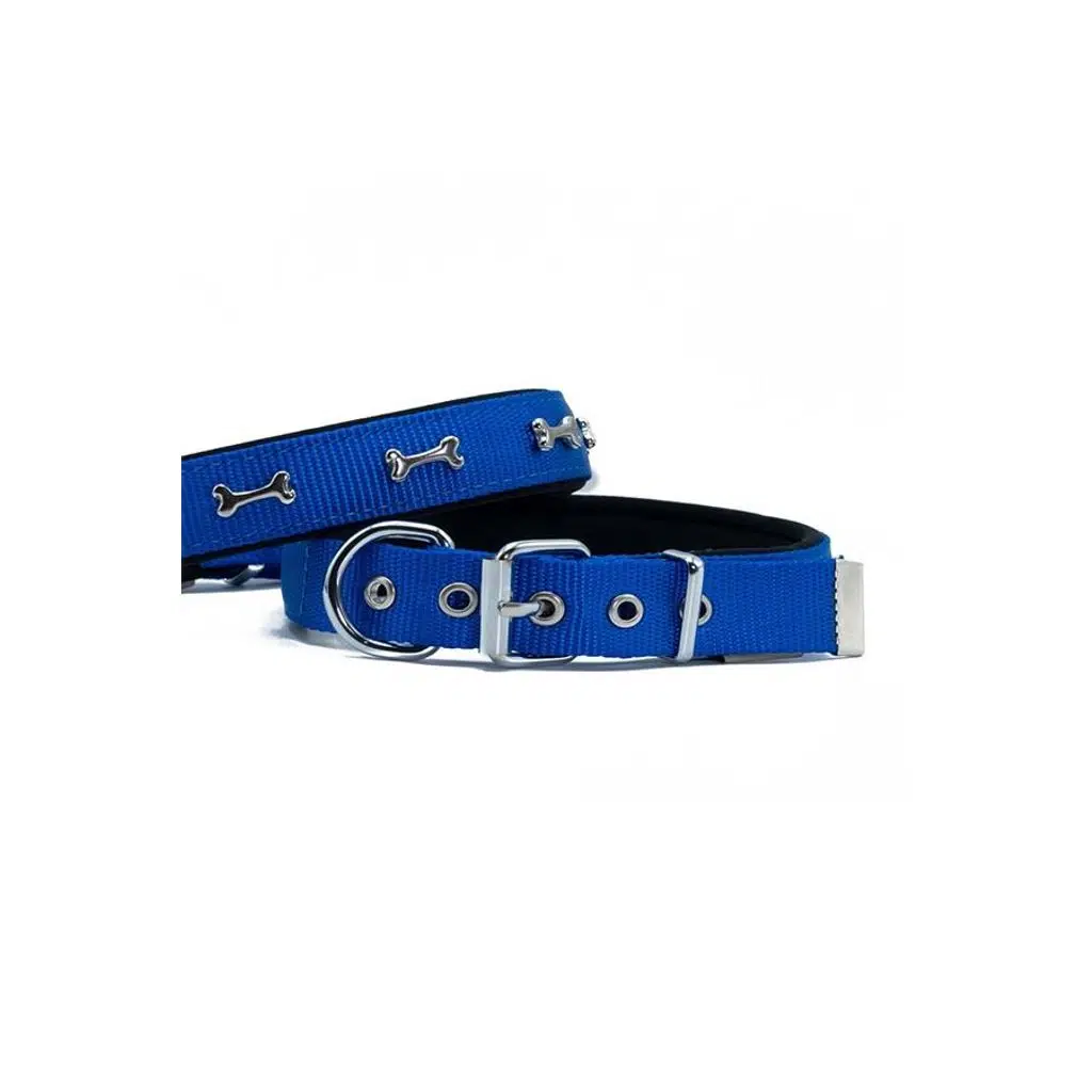 Doggıe DSBT Dokuma Metal Kemik Süslü Boyun Tasması L-Royal