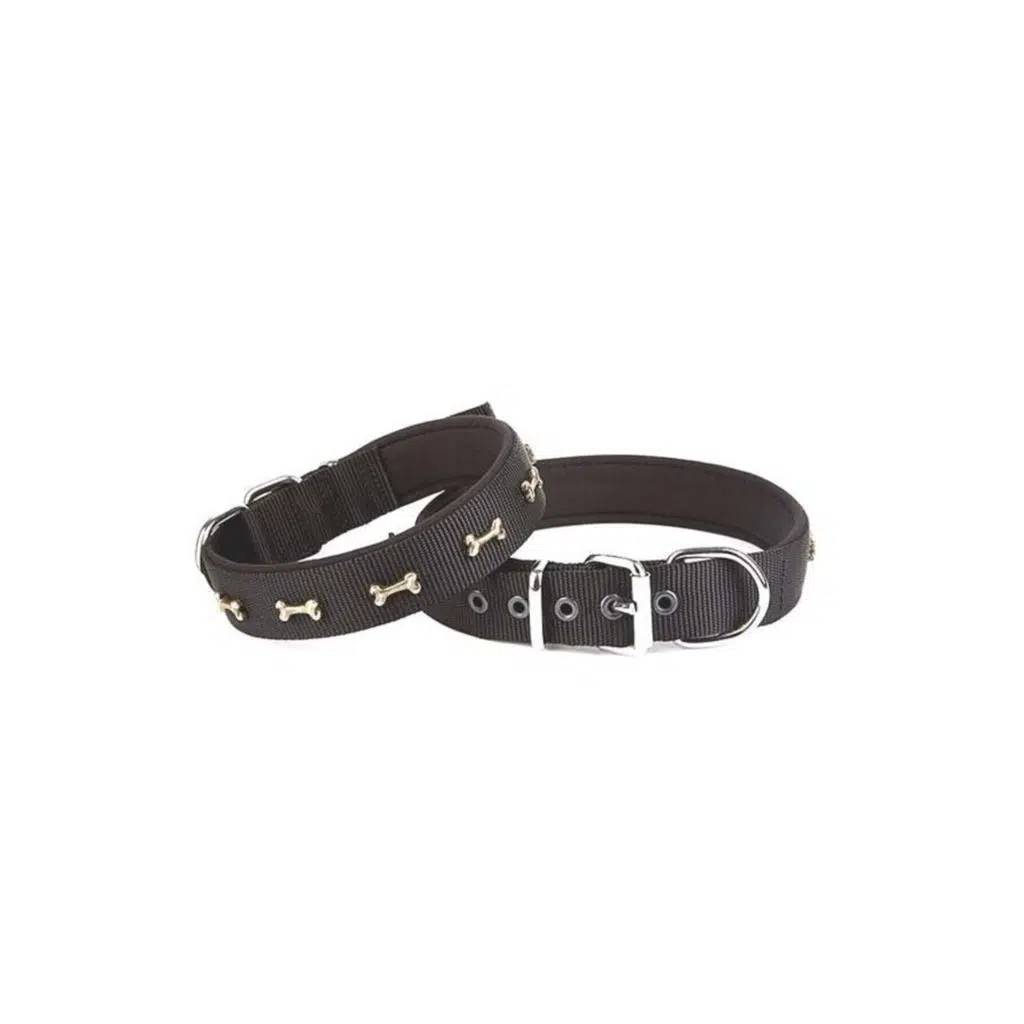 Doggıe DSBT Dokuma Metal Kemik Süslü Boyun Tasması M/Siyah