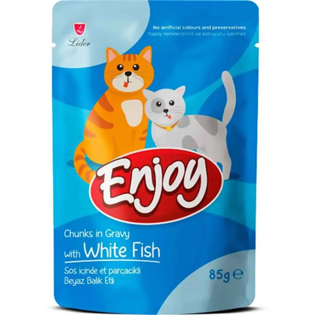 Enjoy Kedi Pouch Balıklı Sos İçinde Et Parçacıklı Yaş Mama 85 G