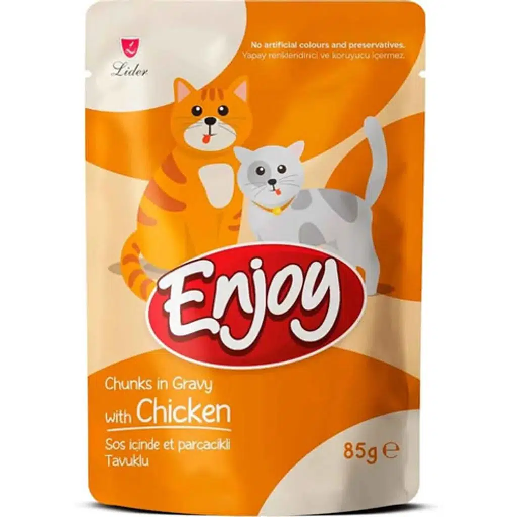 Enjoy Kedi Pouch Tavuklu Sos İçinde Et Parçacıklı Yaş Mama 85 Gr