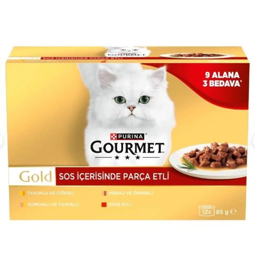 Gourmet Gold Soslu Parça Etli Karışık Çeşitli Kedi Konservesi 12x85gr (12 AL 9 ÖDE)