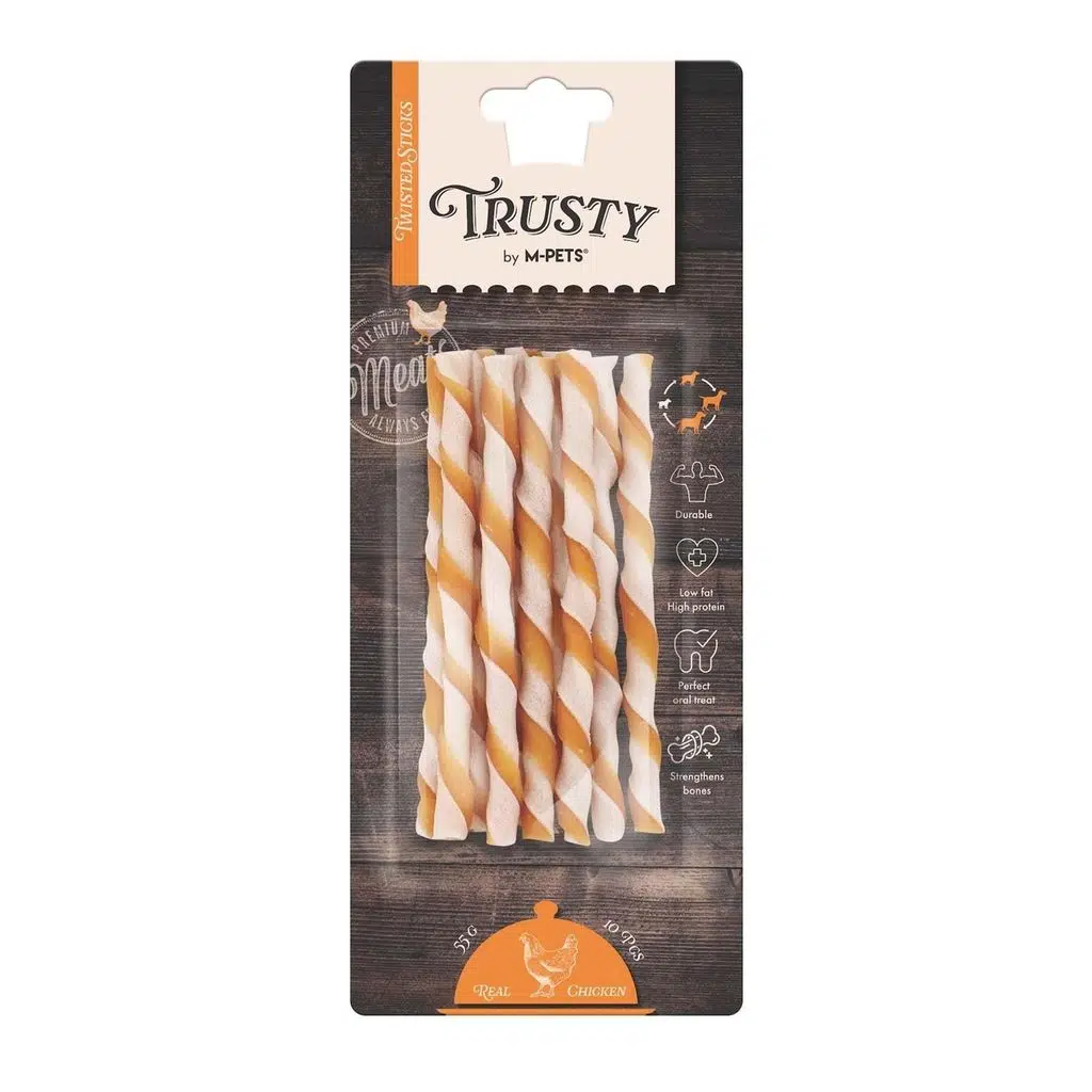 M-PETS TRUSTY CHICKEN TWISTED STICKS 10LU 55GR/12,7CM