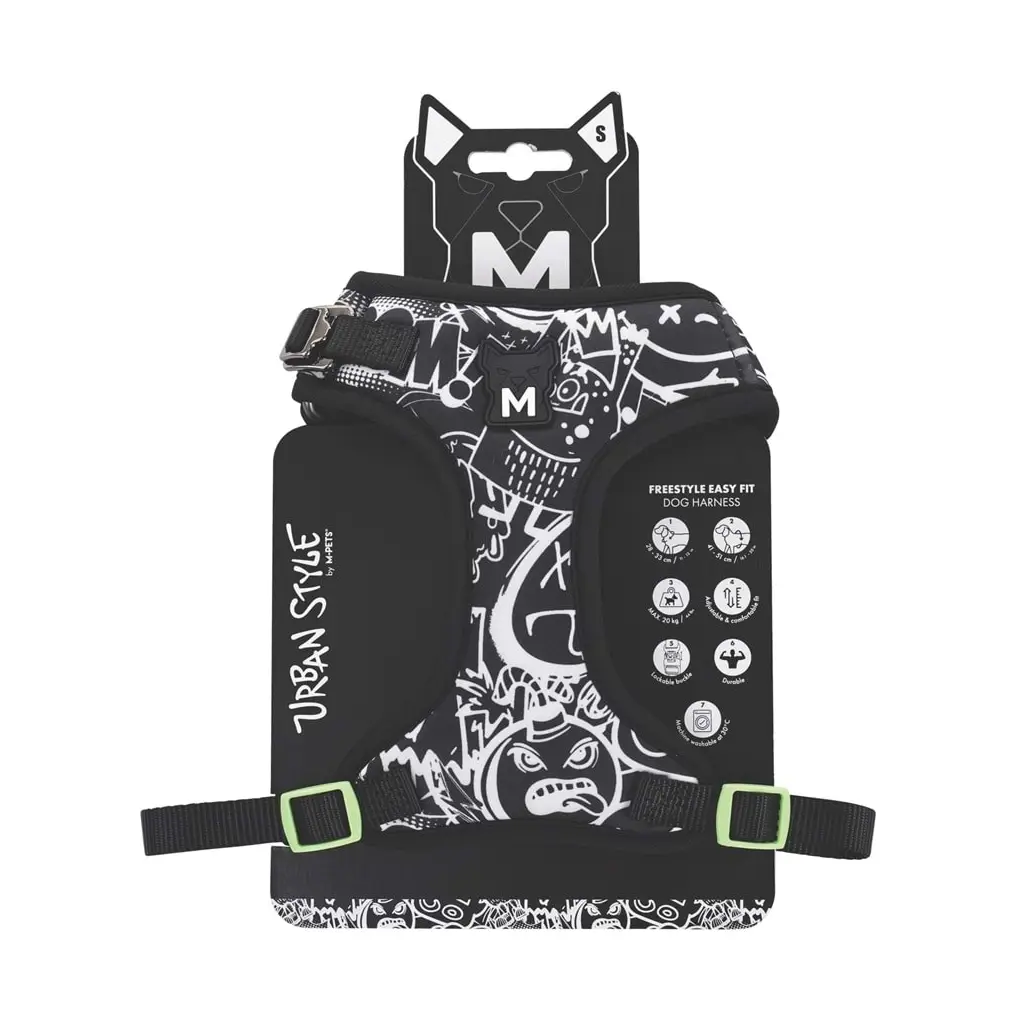 M-PETS URBAN STYLE BLACK/WHİTE EASY FİT KÖPEK GÖĞÜS TASMASI (S)