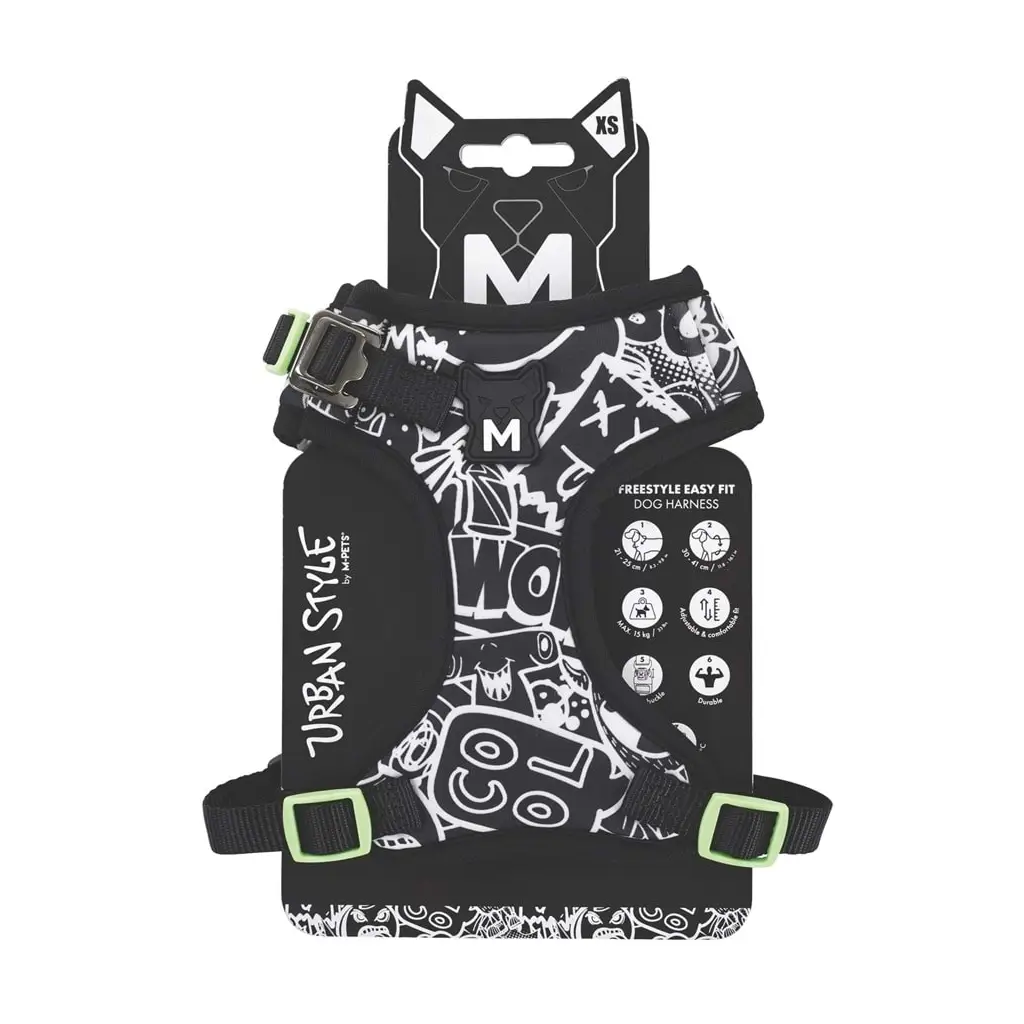 M-PETS URBAN STYLE BLACK/WHİTE EASY FİT KÖPEK GÖĞÜS TASMASI (XS)