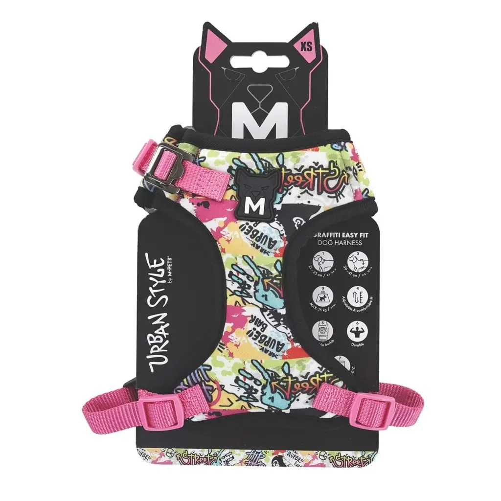 M-PETS URBAN STYLE GRAFFITI EASY FİT KÖPEK GÖĞÜS TASMASI (XS)