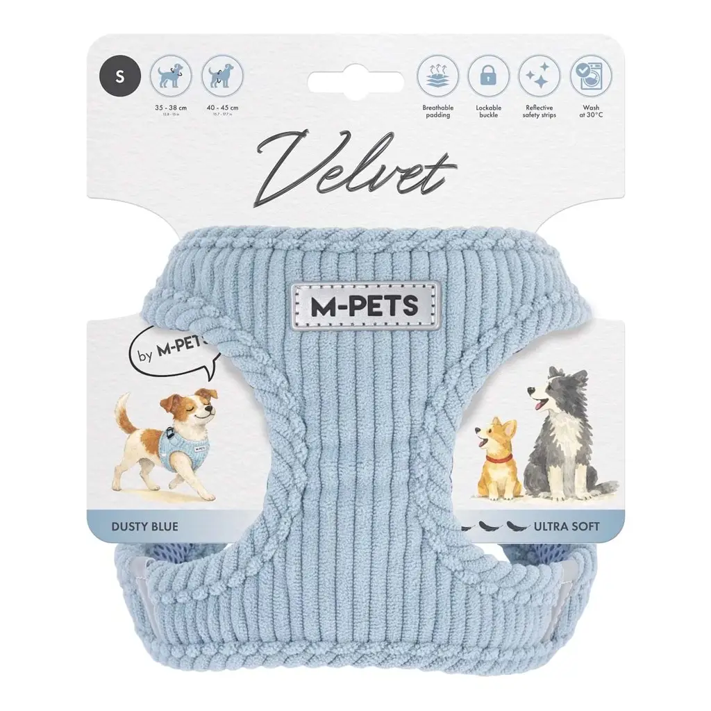 M-PETS VELVET DOG GÖĞÜS TASMASI BLUE (S)