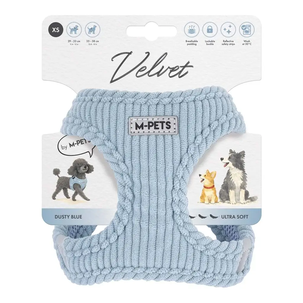 M-PETS VELVET DOG GÖĞÜS TASMASI BLUE (XS)