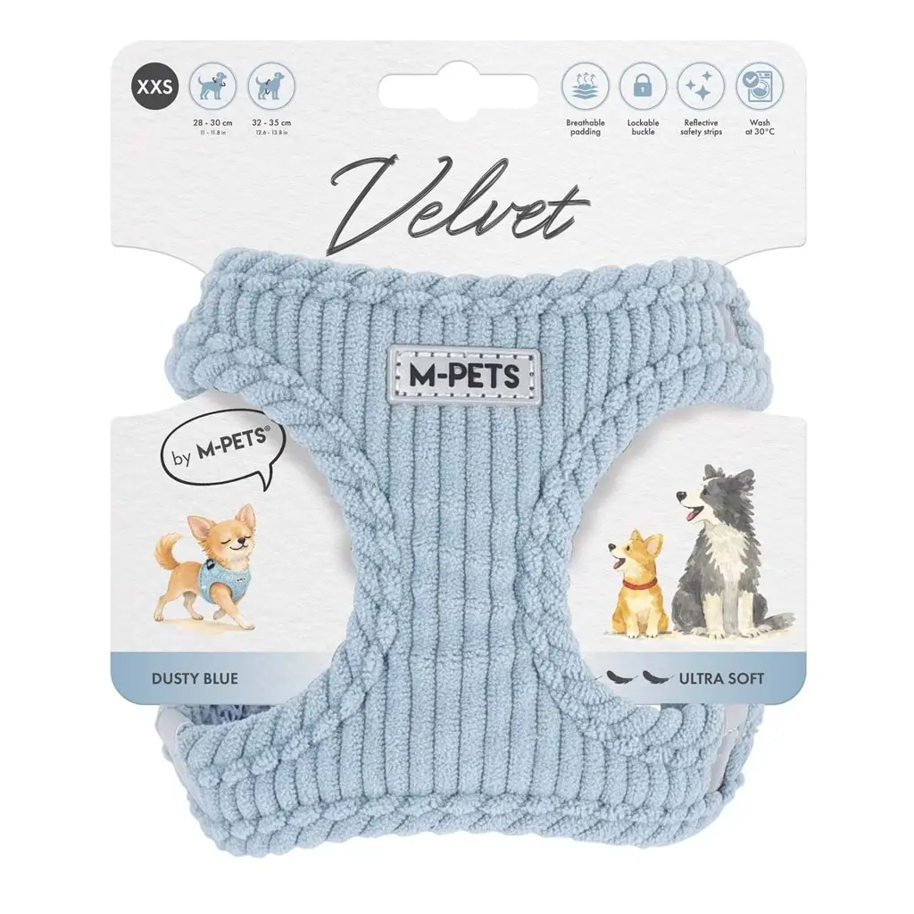M-PETS VELVET DOG GÖĞÜS TASMASI BLUE (XXS)