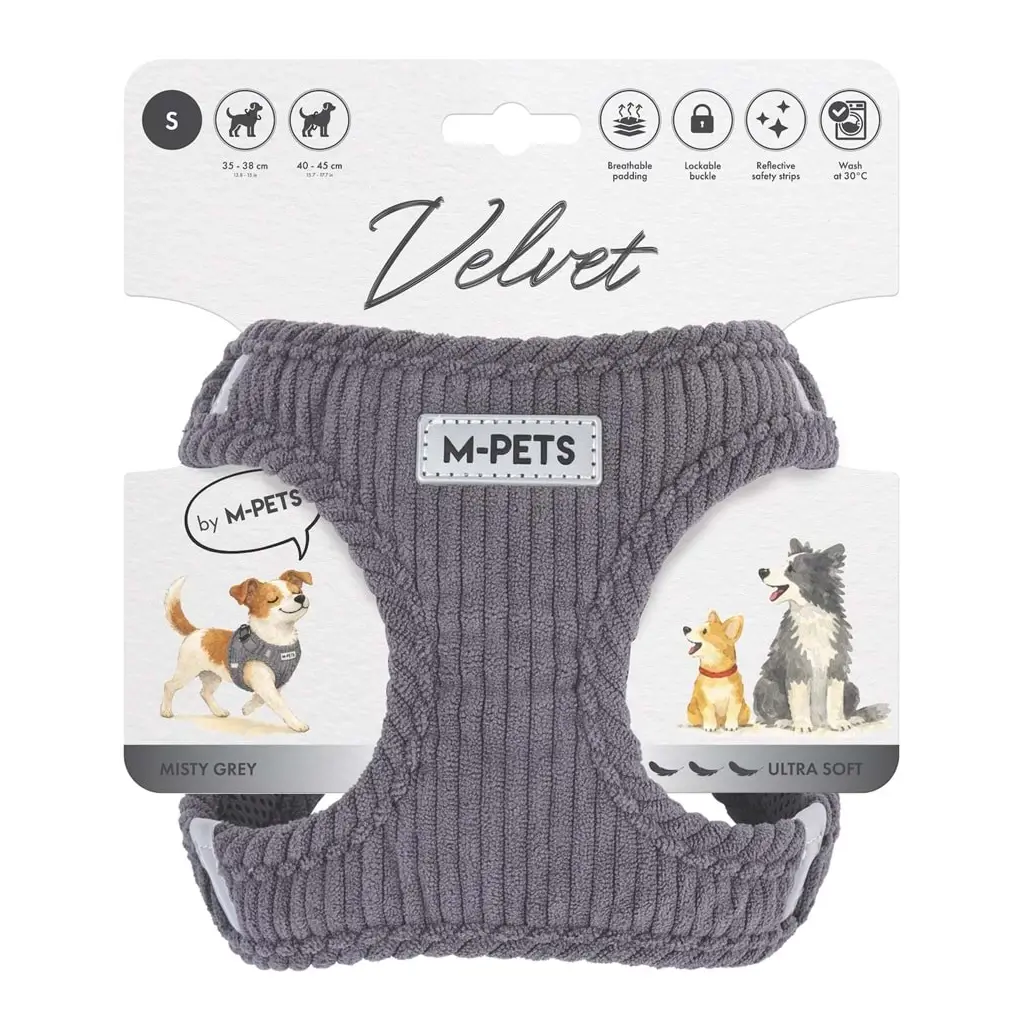 M-PETS VELVET DOG GÖĞÜS TASMASI GRİ (S)
