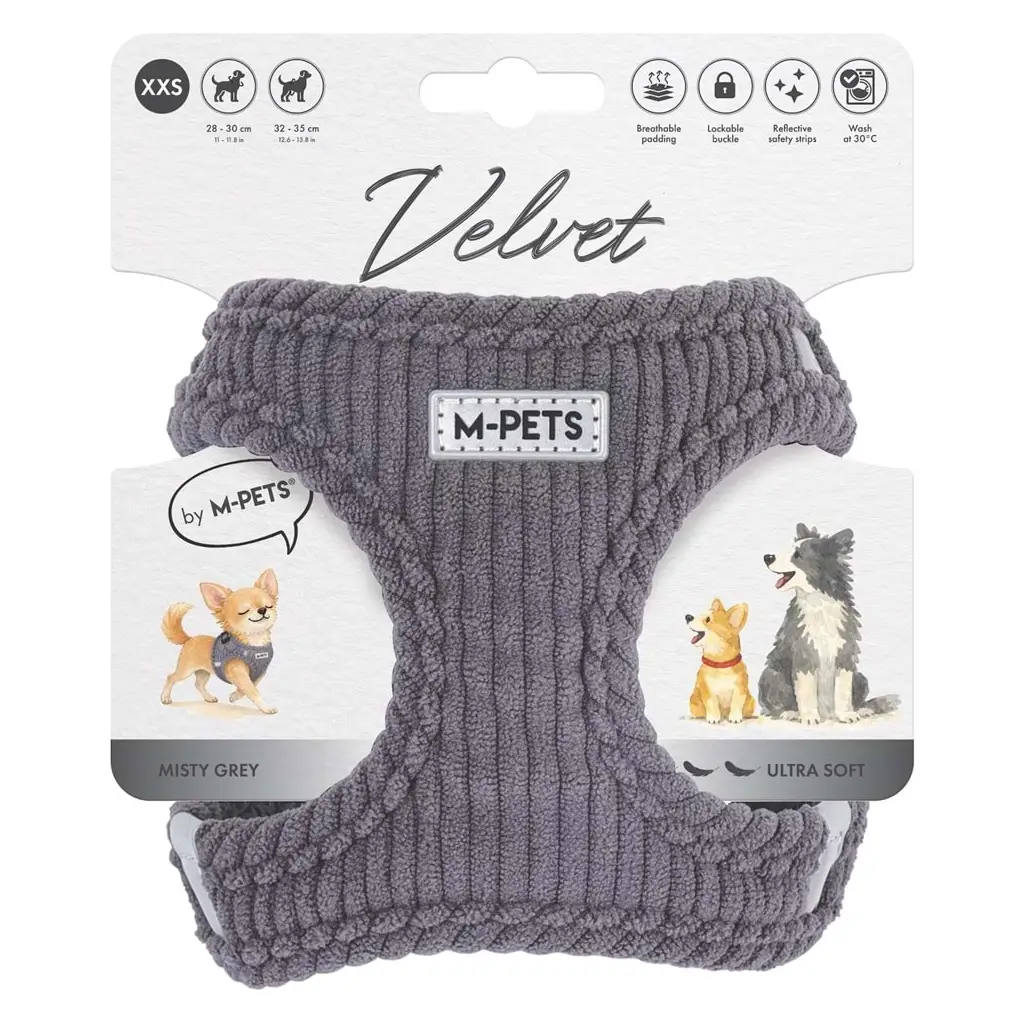 M-PETS VELVET DOG GÖĞÜS TASMASI GRİ (XXS)
