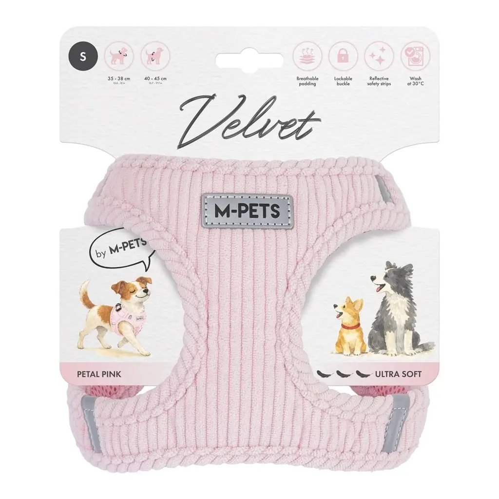 M-PETS VELVET DOG GÖĞÜS TASMASI PİNK (S)