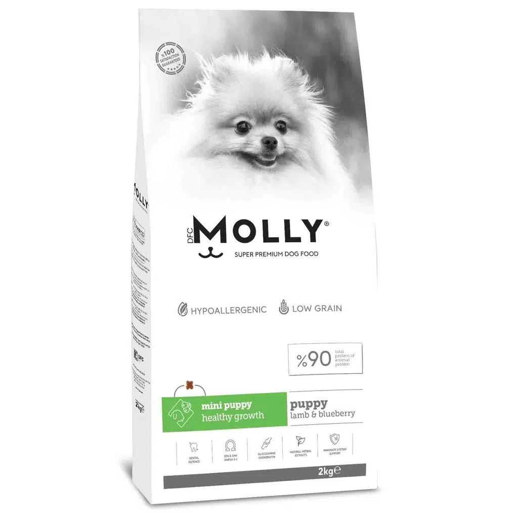 Molly Kuzulu ve Yabanmersinli Mini Irk Yavru Köpek Maması 2kg