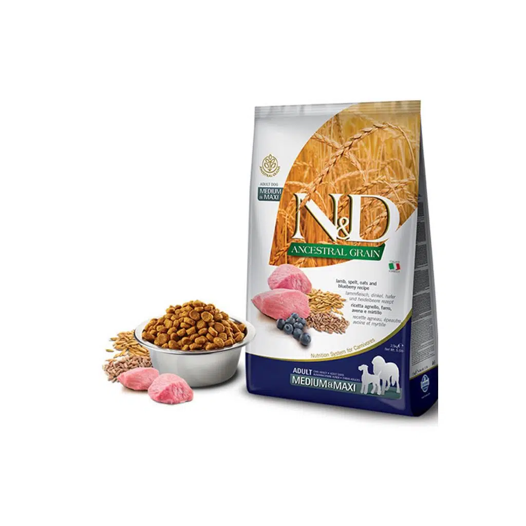 N&D Düşük Tahıllı Medium Maxi Yaban Mersinli Kuzulu Yetişkin Köpek Maması 2,5 Kg