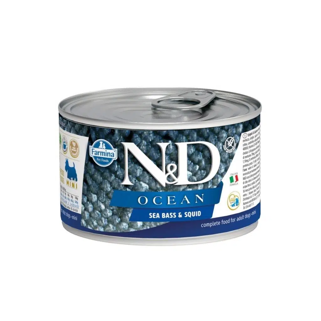 N&D Mini Ocean Levrek Ve Mürekkep Balıklı Köpek Konservesi 140 gr