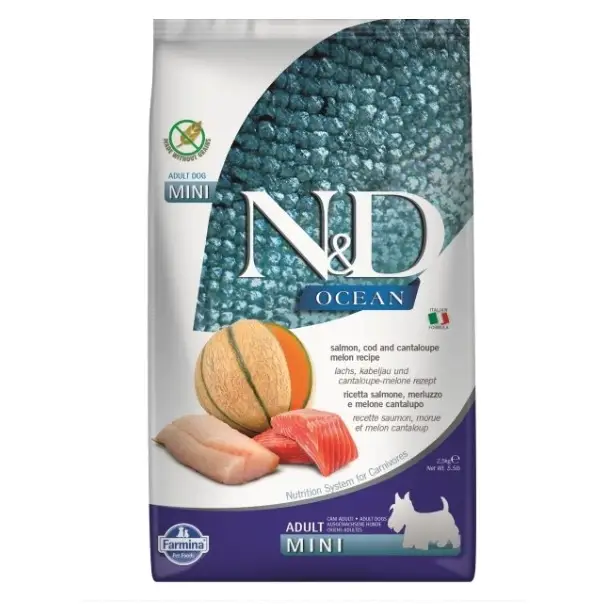 N&D Ocean Somon ve Morina Balıklı Kavunlu Mini Yetişkin Köpek Maması 2,5 Kg