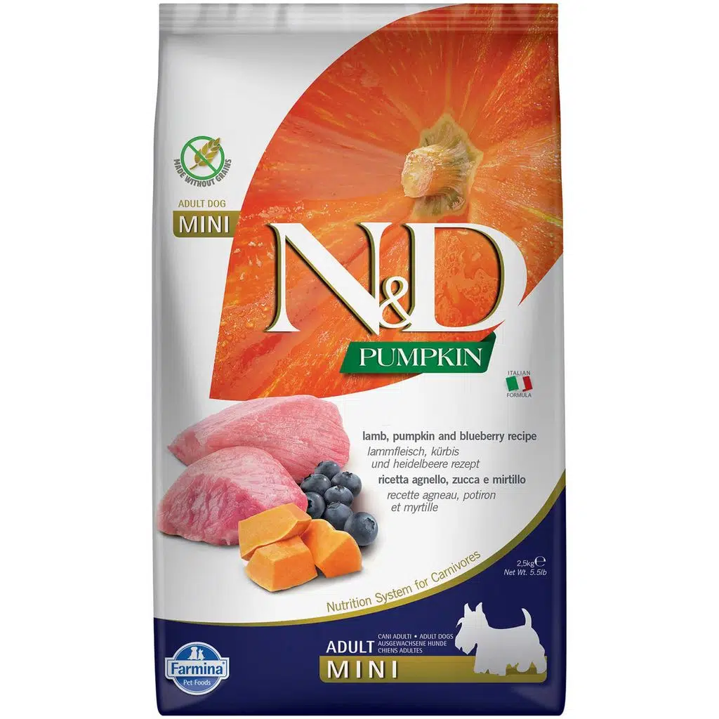 N&D Pumpkin Tahılsız Balkabaklı Kuzulu Küçük Irk Yetişkin Köpek Maması 2,5 Kg