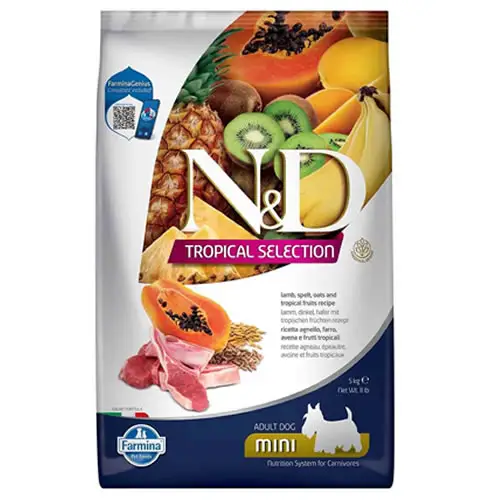 N&D Tropical Selection Kuzu Etli ve Tropikal Meyveli 5 Kg Mini Yetişkin Kuru Köpek Maması