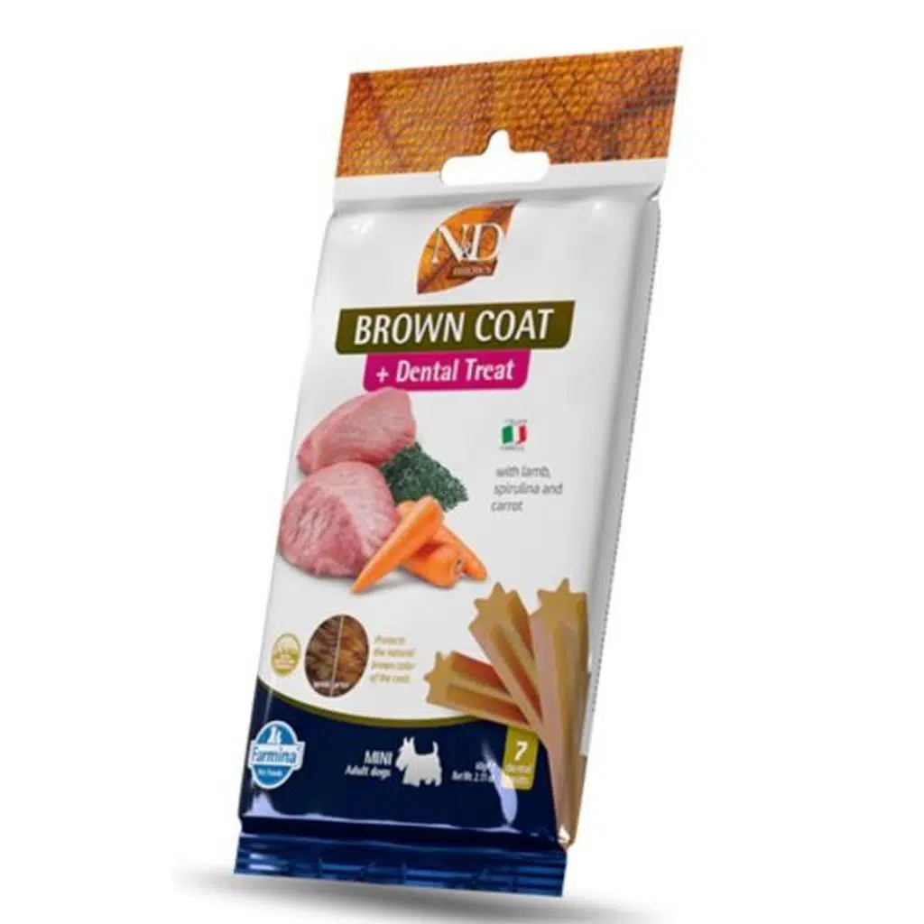 ND Brown Coat Kuzu Spirulina ve Havuçlu Küçük Irk Yetişkin Köpek Ödül Maması 60gr