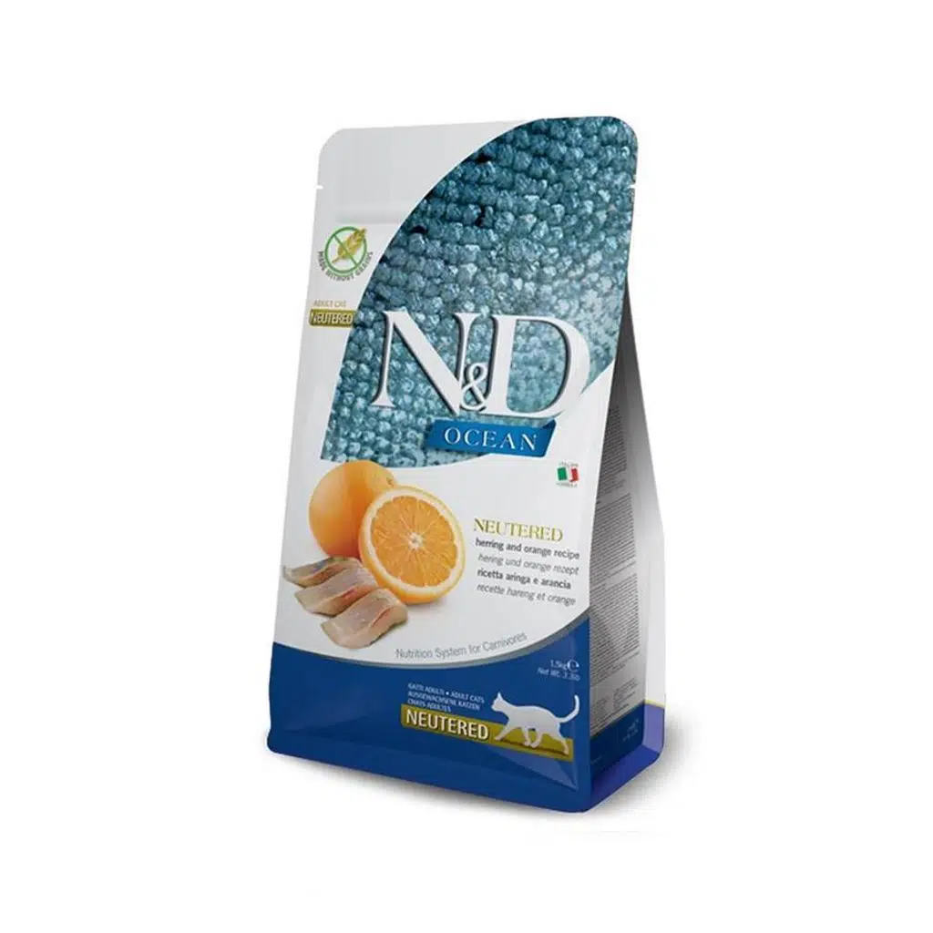 N&D Ocean Ringa Balığı & Portakal Kısırlaştırılmış Yetişkin Kedi Maması, 5 Kg