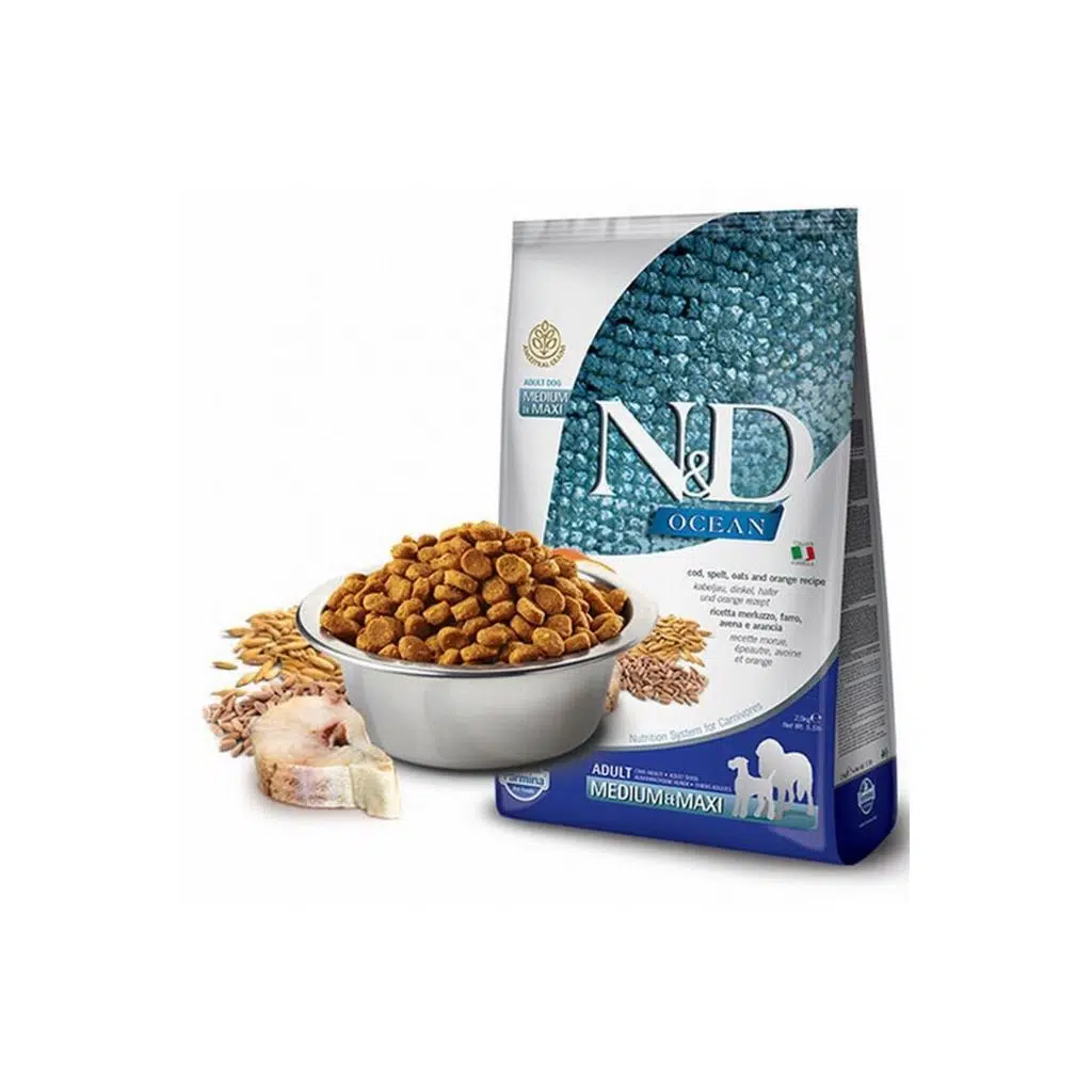 N&D Ocean Düşük Tahıllı Morina Balıklı ve Portakallı 12 Kg Medium Maxi Yetişkin Kuru Köpek Maması