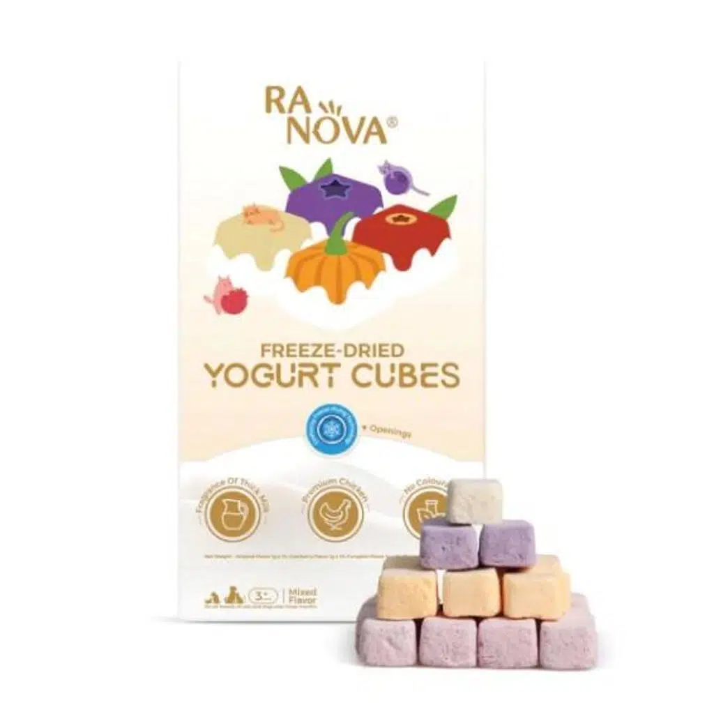 RRANOVA Dondurularak Kurutulmuş Yoğurt Küpü Kedi ve Köpek Ödül Maması 1gr (40'lı)