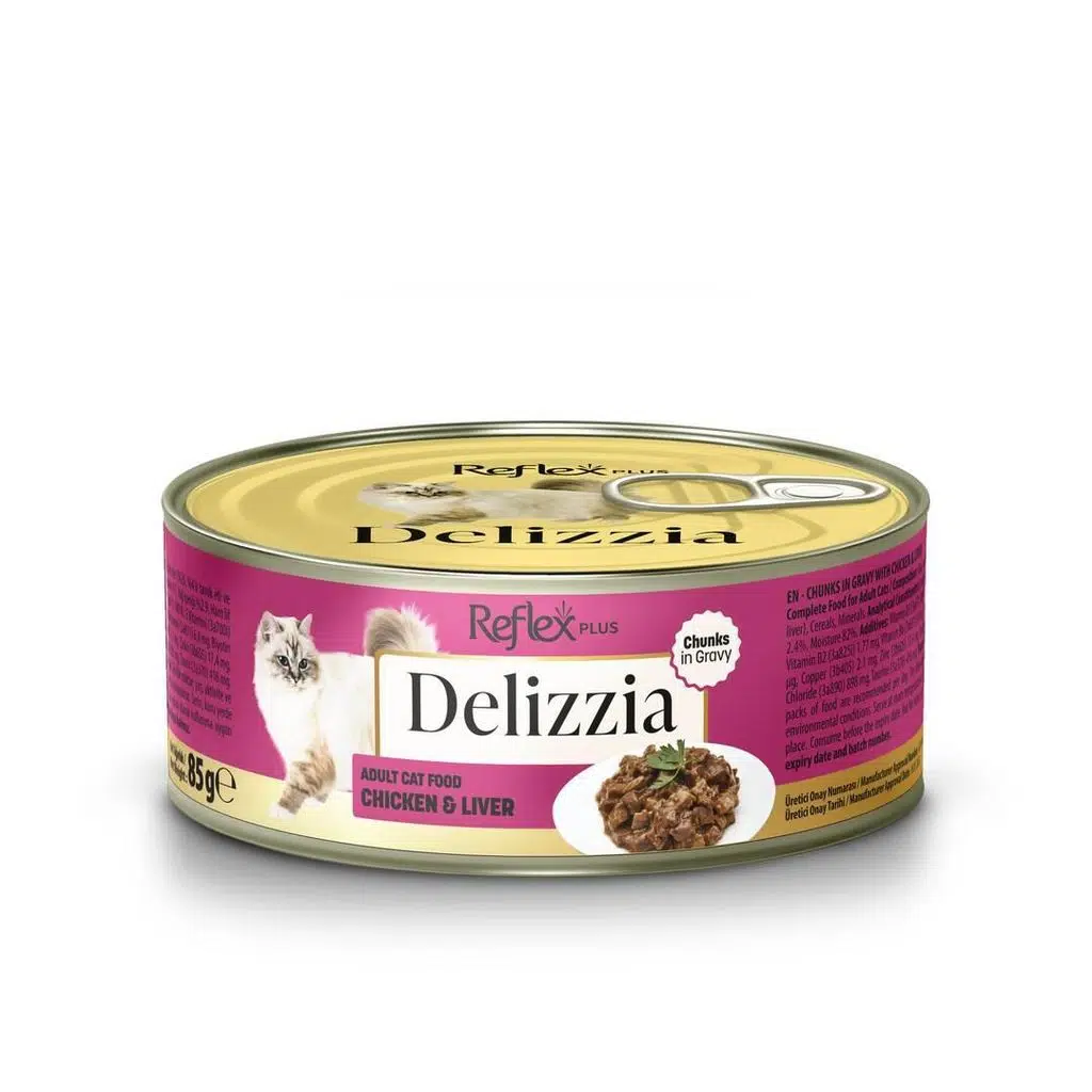 Reflex Plus Delizzia Sos İçinde Parça Etli Tavuklu ve Ciğerli Kedi Konservesi 85 gr