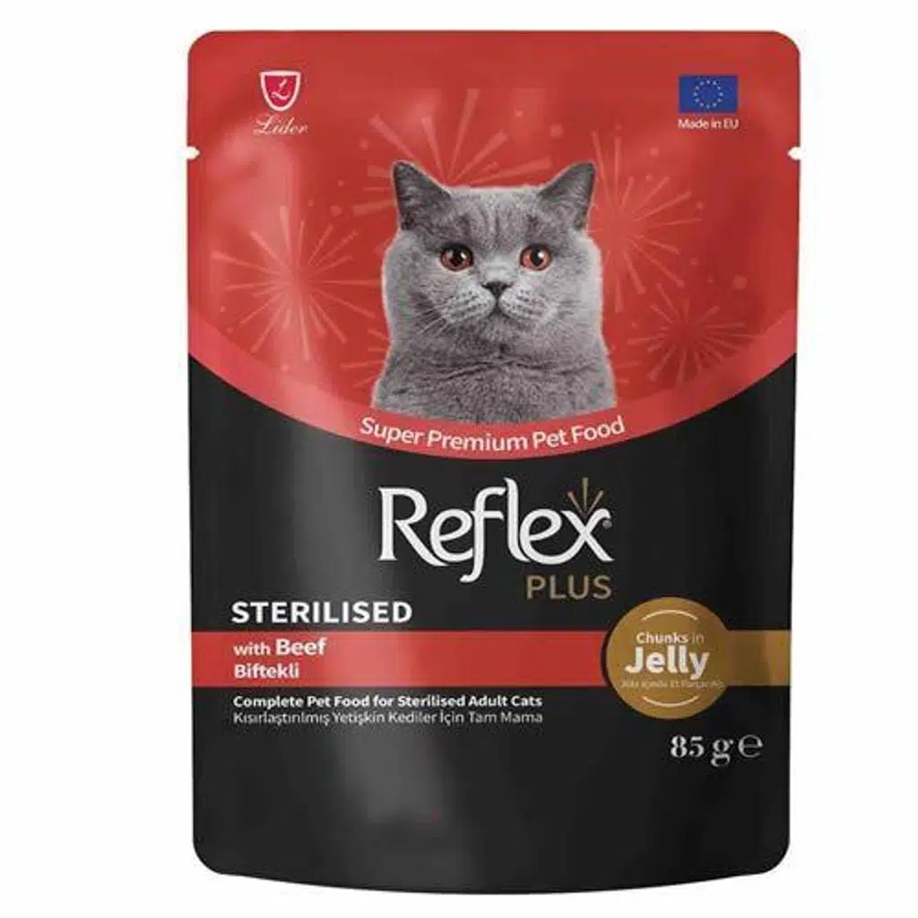 Reflex Plus Jöle İçinde Et Parçacıklı Biftekli Kısırlaştırılmış Kedi Konservesi 85gr