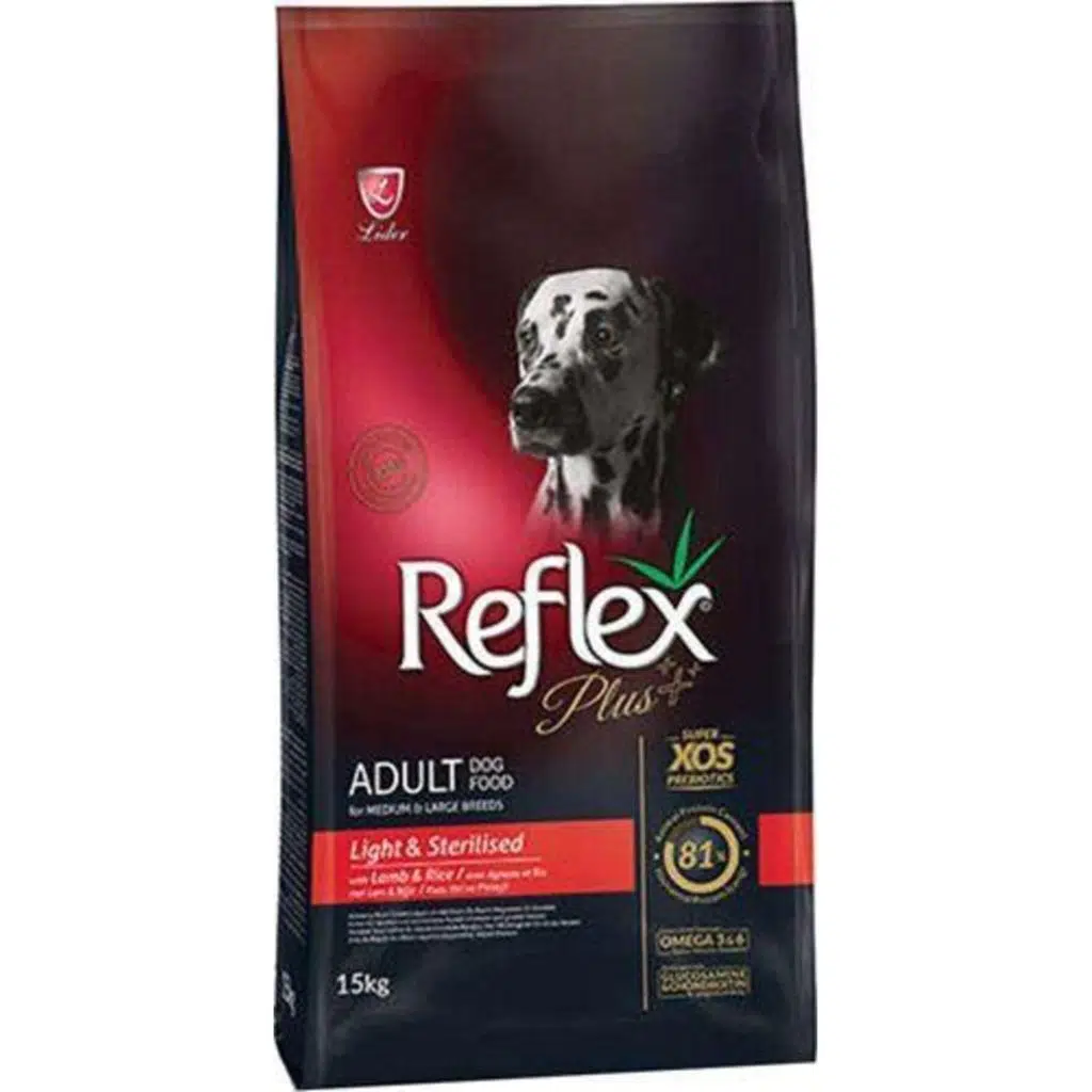 Reflex Plus Light Tüm Irklar için Kuzu Etli ve Pirinçli Kısırlaştırılmış Köpek Maması 15kg