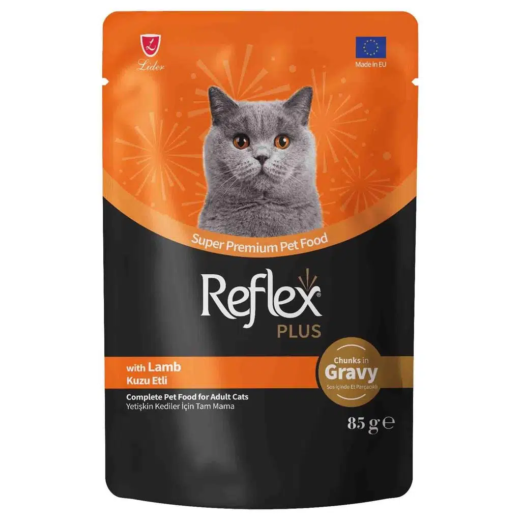 Reflex Plus Sos İçinde Et Parçacıklı Kuzu Etli Yetişkin Kedi Konservesi 85g