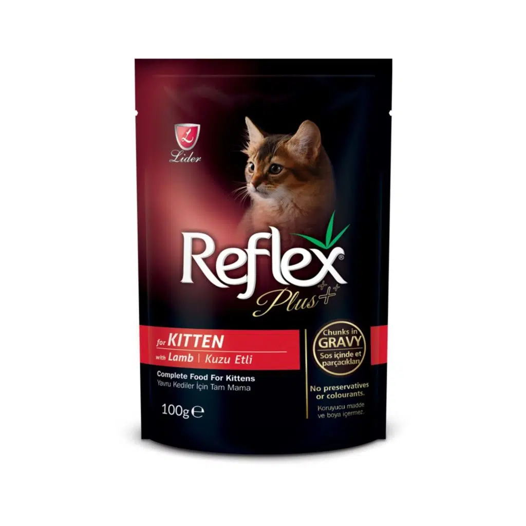 Reflex Plus Yavru Kediler için Kuzulu Et Parcacıkları sos içinde 100 Gr
