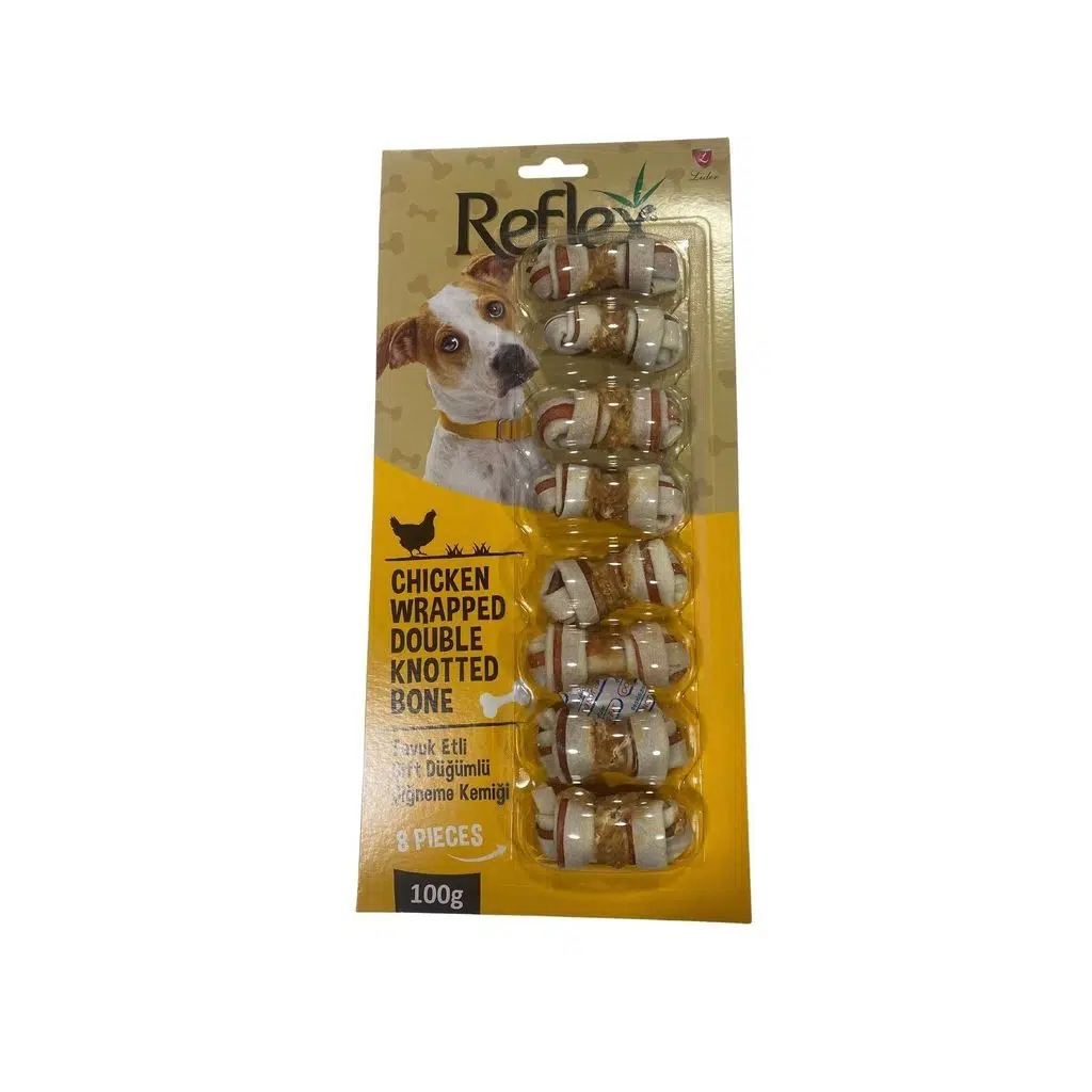 Reflex Tavuk Etli Çift Düğümlü Köpek Çiğneme Kemiği 8 li 100 Gr