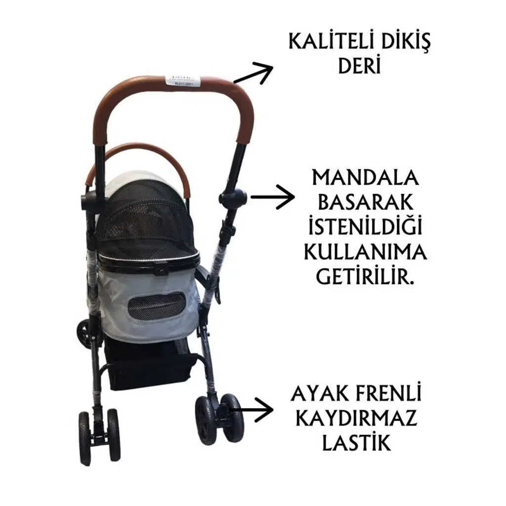 Tommy Evcil Hayvan Arabası 76,5x48x99cm Gri Max 15 Kg