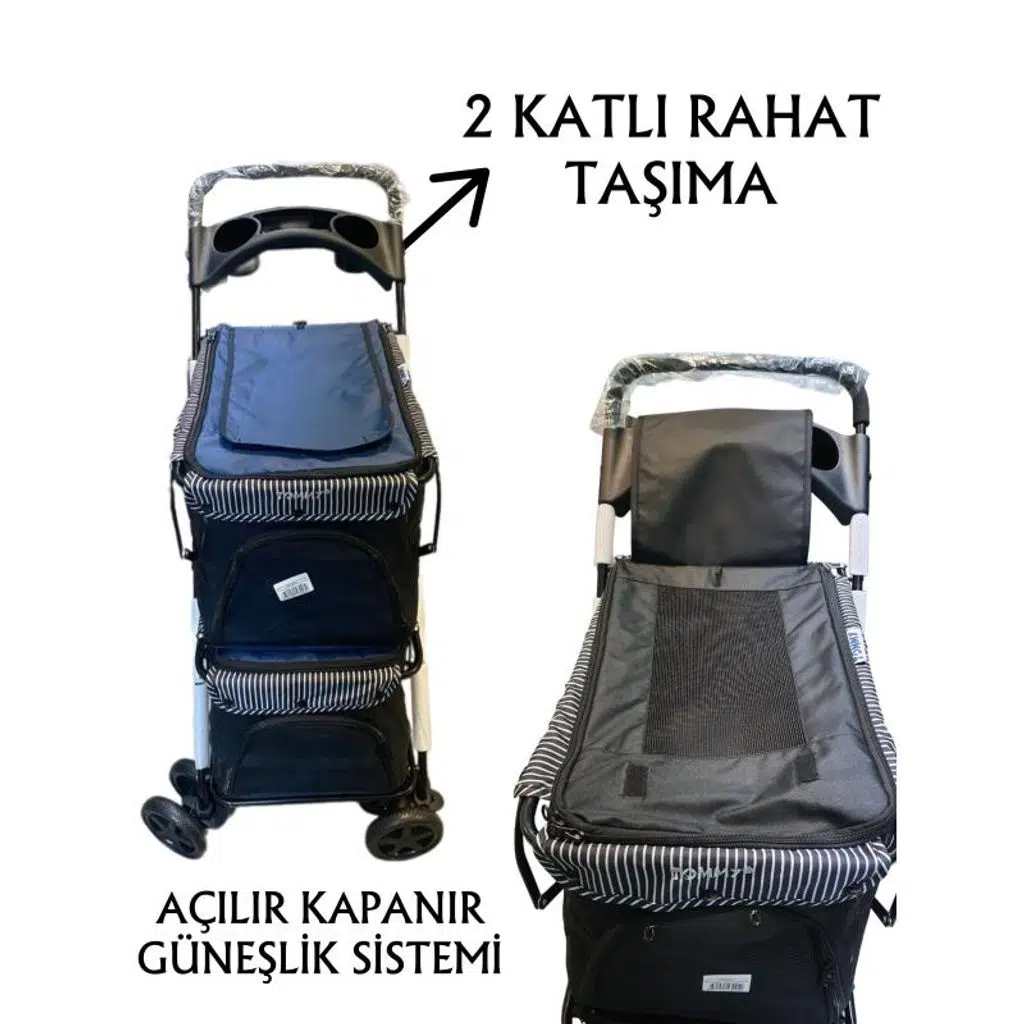 Tommy İki Katlı Evcil Hayvan Arabası 85x51x100cm Lacivert Max 10 10 Kg
