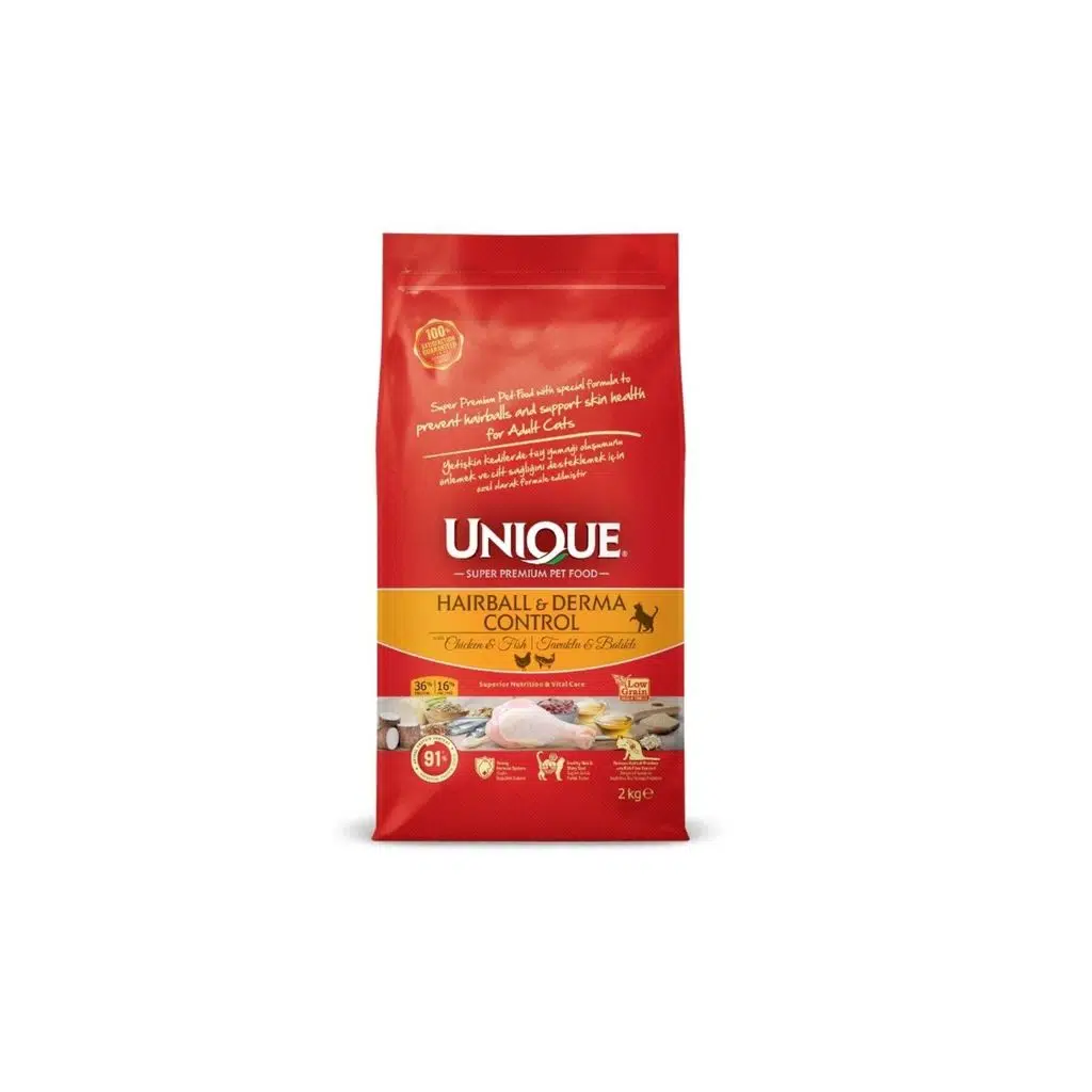 Unique YetişkinHairball Derma Control Balık ve Tavuklu 2 kg Kedi Maması
