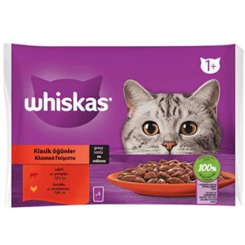 Whiskas Pouch Sos İçinde Sığırlı/Tavuklu Kedi Konservesi 85gr (4 lü )