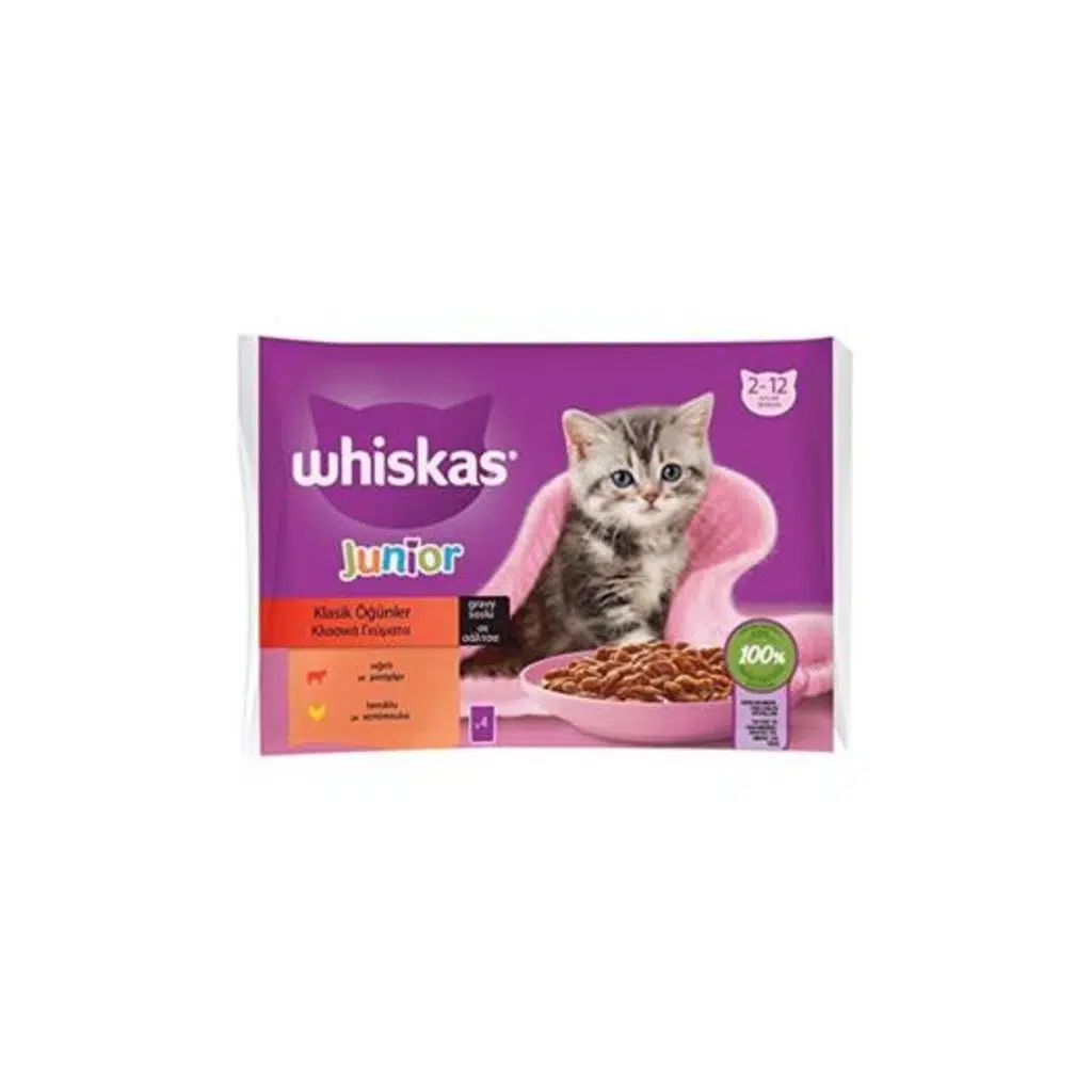 Whiskas Pouch Sos İçinde Sığırlı/Tavuklu Yavru Kedi Konservesi 85gr (4´lü )