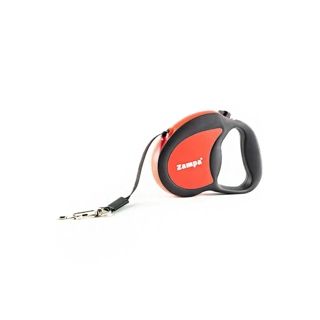Zampa Galera Şerit Otomatik Köpek Gezdirme Tasması, 5m, M Red-Black
