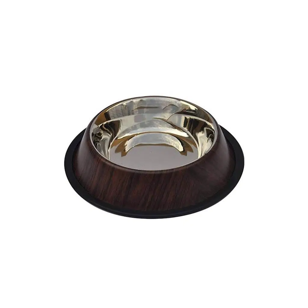 Zampa 8 OZ Kaymaz Tabanlı Ahşap Desenli Çelik Mama/Su Kabı 