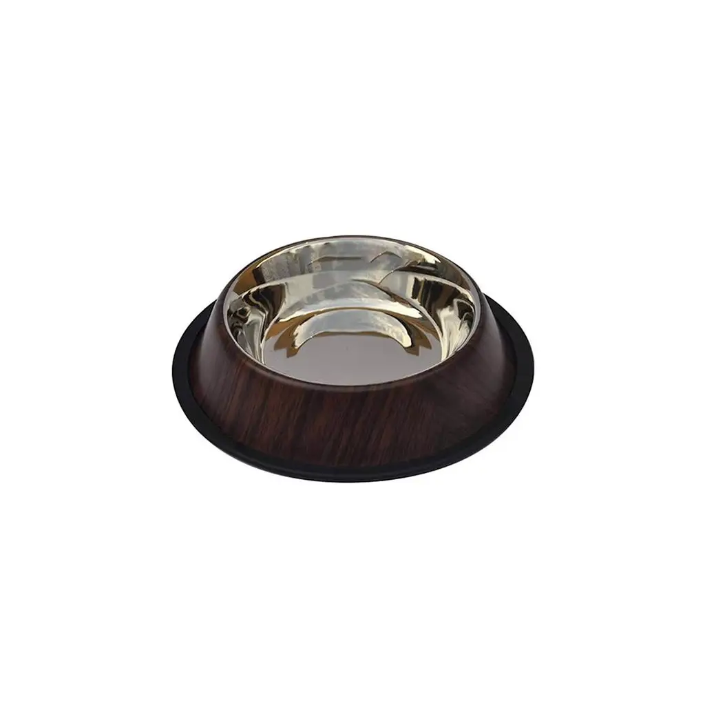 Zampa 96 OZ Kaymaz Tabanlı Ahşap Desenli Çelik Mama/Su Kabı 