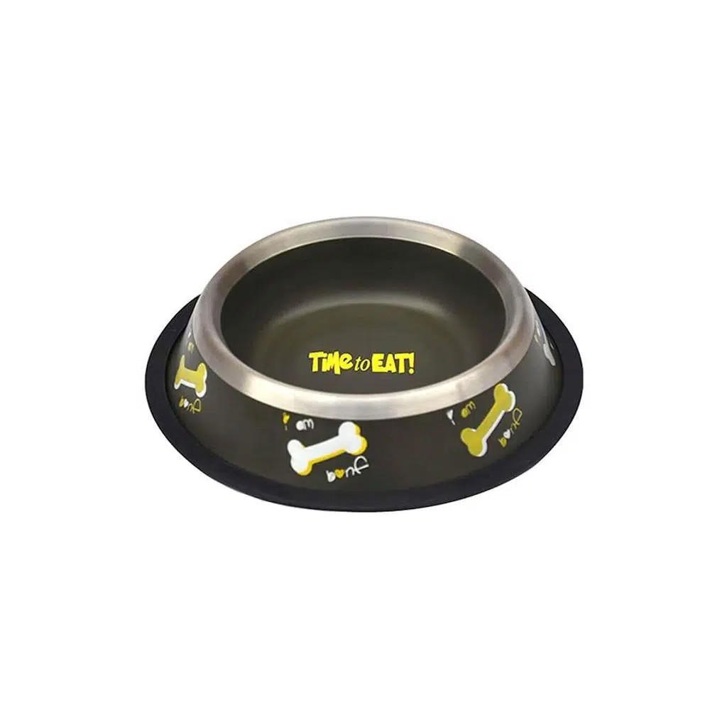 Zampa 32 OZ Kaymaz Tabanlı Kemik Desenli Çelik Mama/Su Kabı 