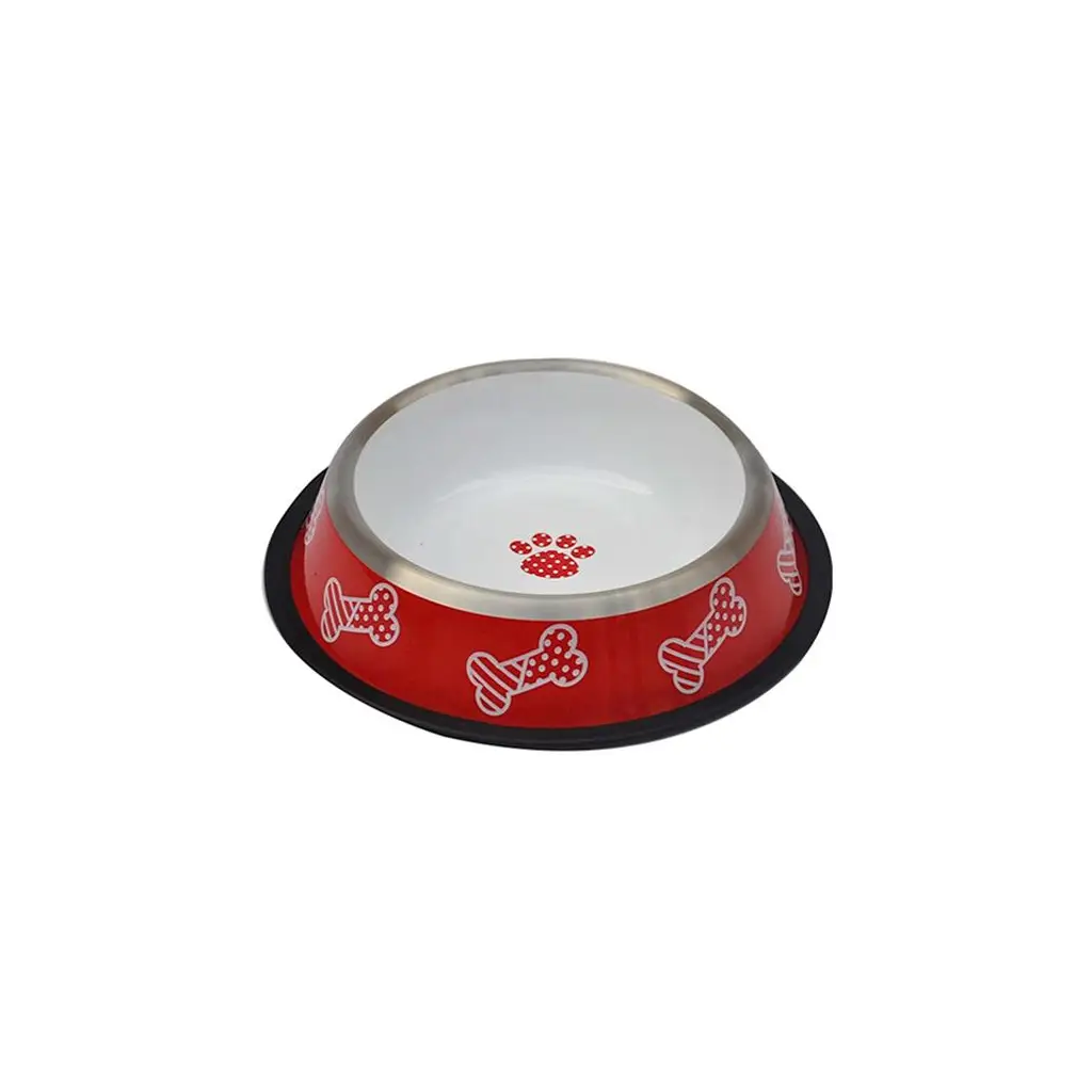 Zampa 64 OZ Kaymaz Tabanlı Kırmızı/Beyaz Çelik Mama/Su Kabı