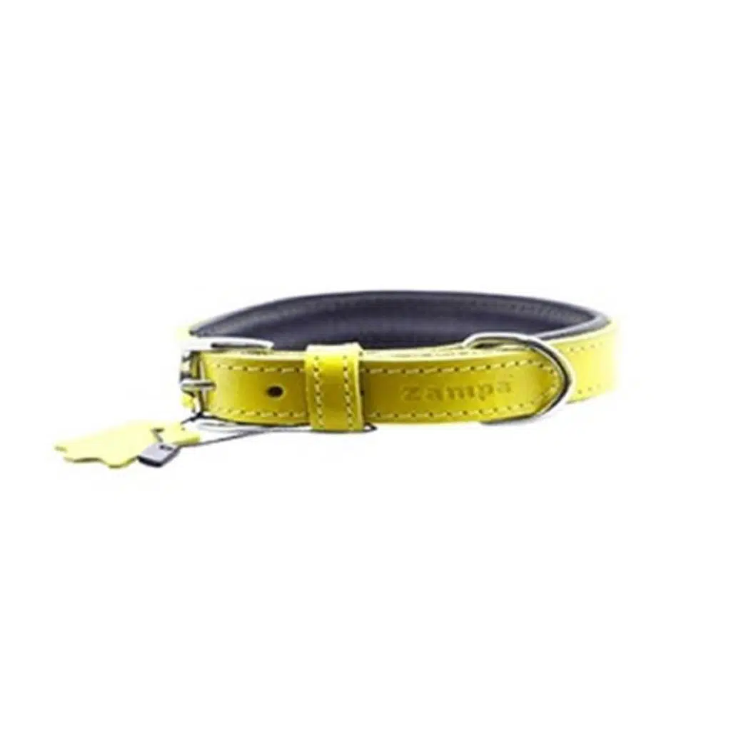 Zampa Yumuşak Dokulu Gerçek Deri Soho Köpek Boyun Tasması 2x42 cm SARI